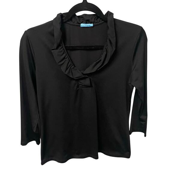 J. McLaughlin Ruff Neck Catalina Cloth 3/4 Sleeve Black Top Womens Small - Picture 1 of 5